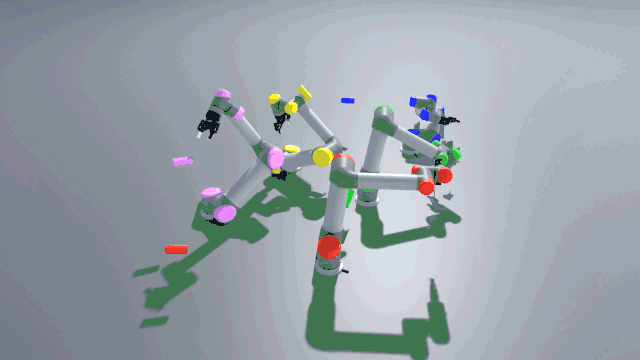 Five arms coordinated pick and place