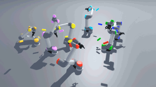 Seven arms coordinated pick and place